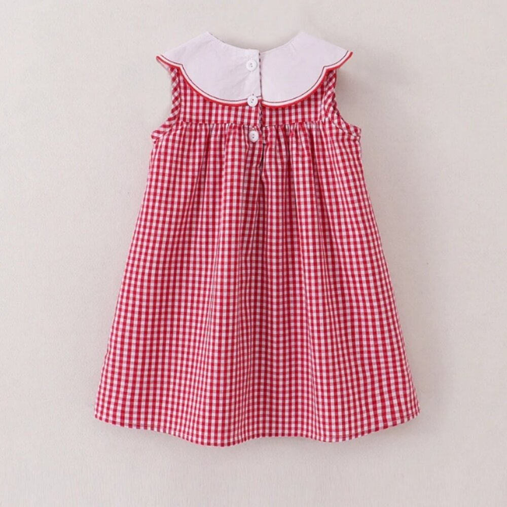 Boutique Back to School Apple Embroidered Red Plaid Dress - Picture 5 of 6